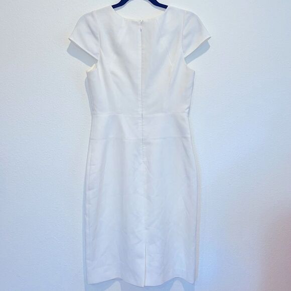 HALSTON | White Pencil Dress w/ Cap Sleeves & Jewel-Neckline | Size 6 / Small - Picture 2 of 11